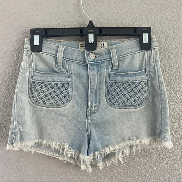 Abercrombie & Fitch High Rise Jean‎ Shorts size 0 Frayed Hem Basketweave pockets - Picture 1 of 5